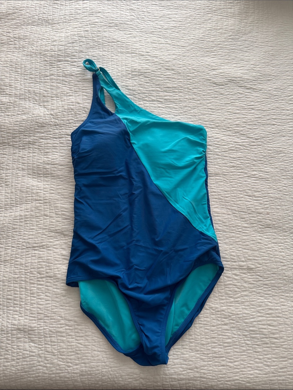 Lands' End Teal & Navy One-Shoulder Colorblock Swimsuit - NEVER WORN